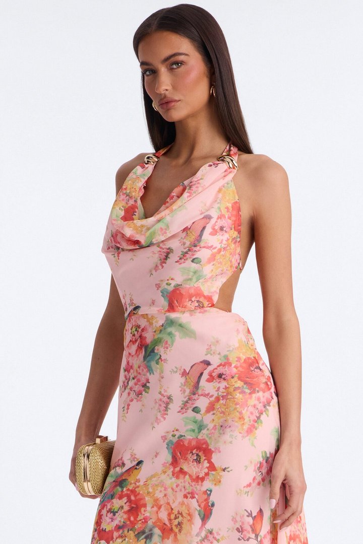 Diana Floral Chiffon Maxi Dress - Pink/combo