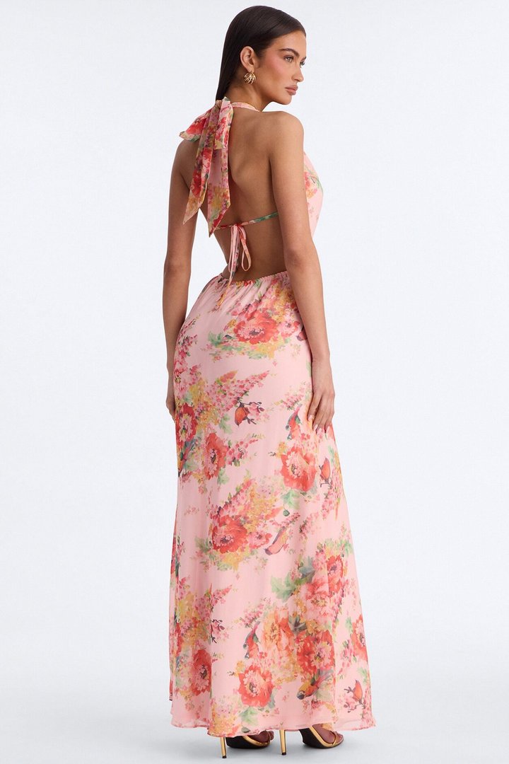 Diana Floral Chiffon Maxi Dress - Pink/combo