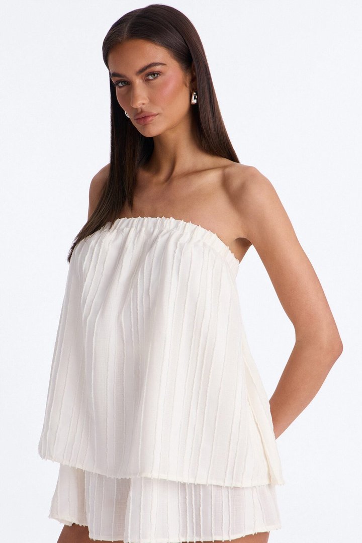 Kayley Strapless Tiered Romper - White