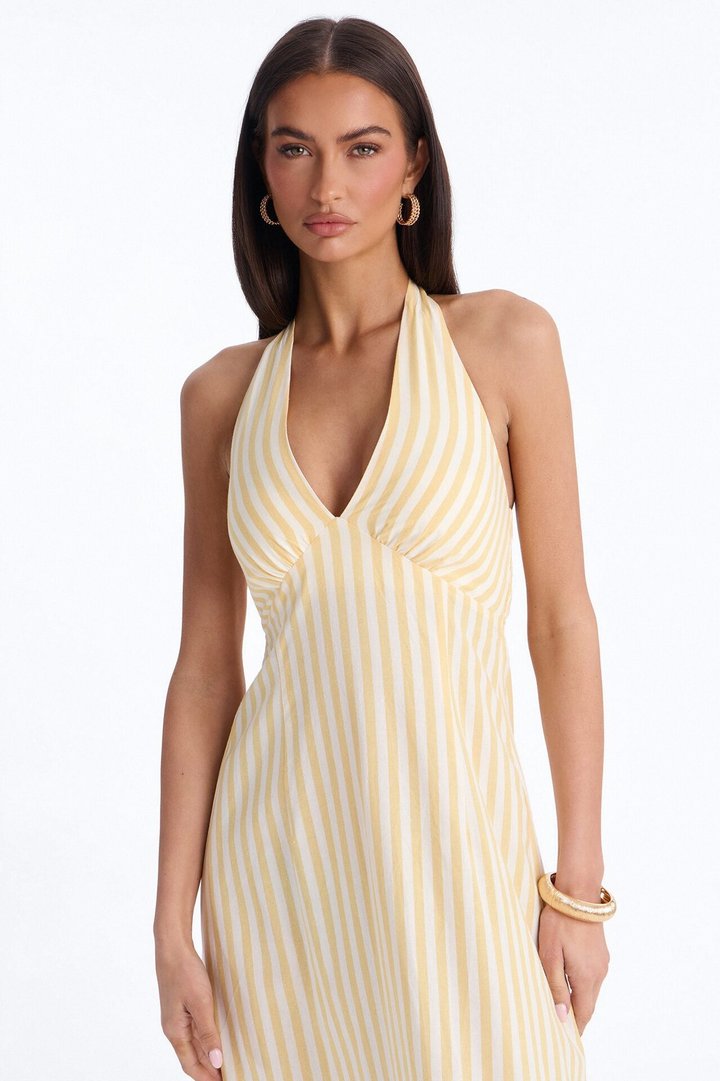 Cordelia Striped Linen Midi Dress - Yellow/combo