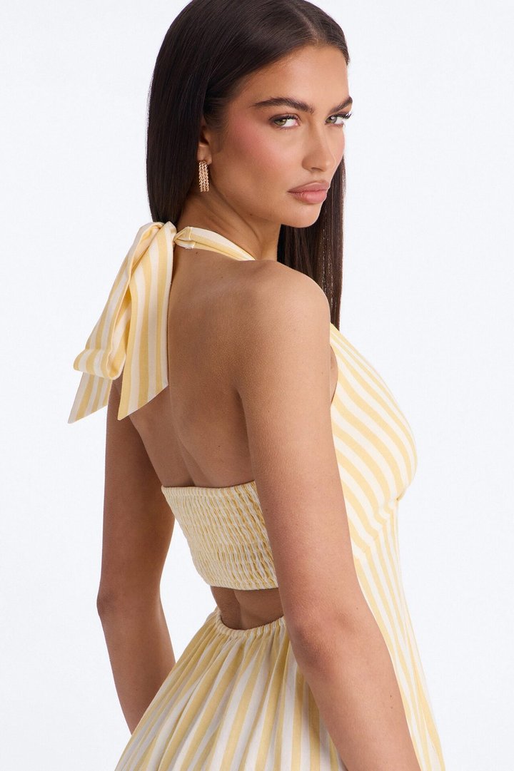 Cordelia Striped Linen Midi Dress - Yellow/combo