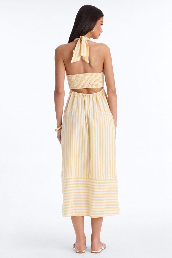 Cordelia Striped Linen Midi Dress - Yellow/combo