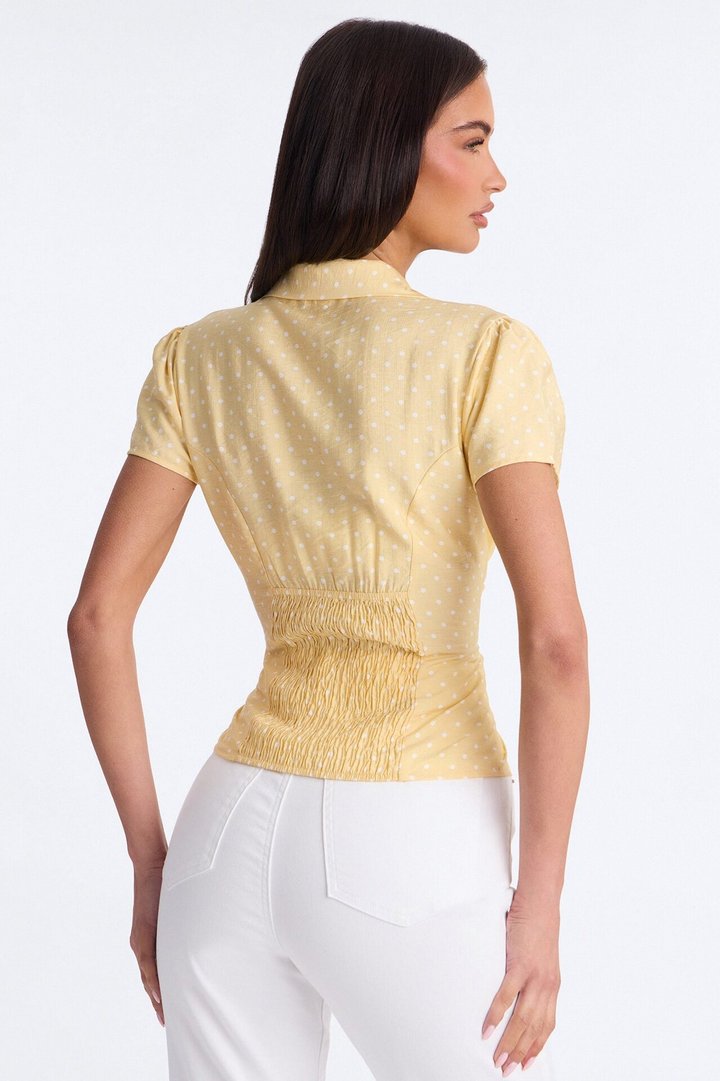 Fresh Season Polka Dot Linen Shirt - Yellow/combo