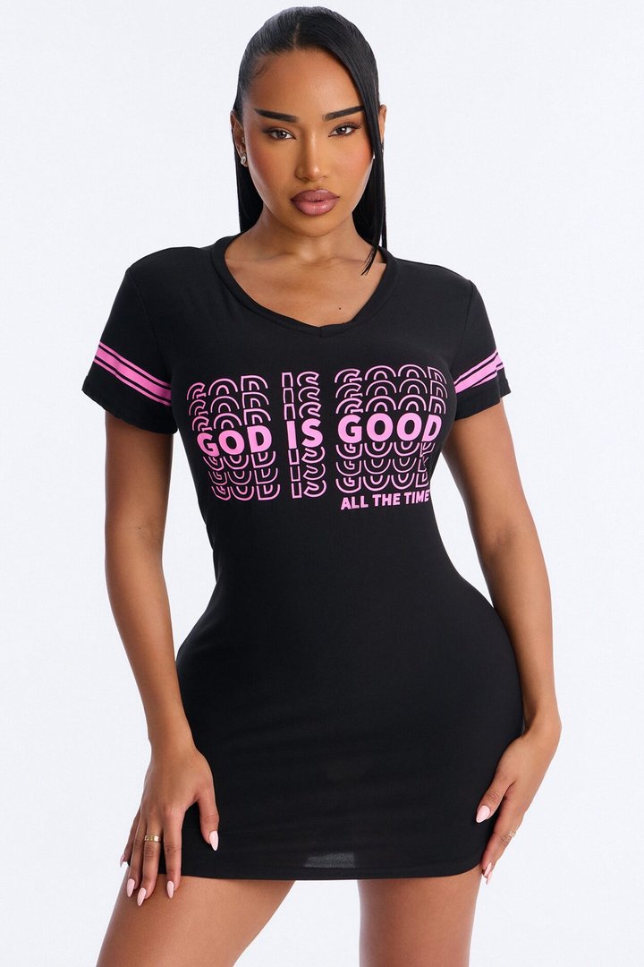 God Is Good Short Sleeve PJ Sleep Shirt - Black/Pink