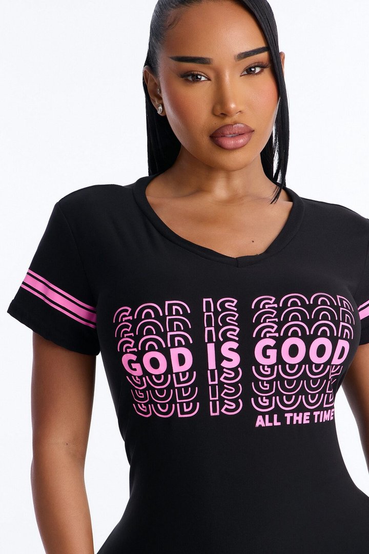 God Is Good Short Sleeve PJ Sleep Shirt - Black/Pink