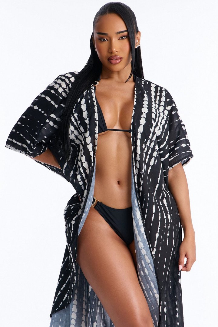 Susanna Boho Tie Dye Swim Cover Up Kaftan - Black
