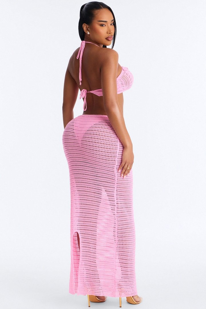 Beach Blossom Floral Swim Sheer Cover Up Skirt - Pink