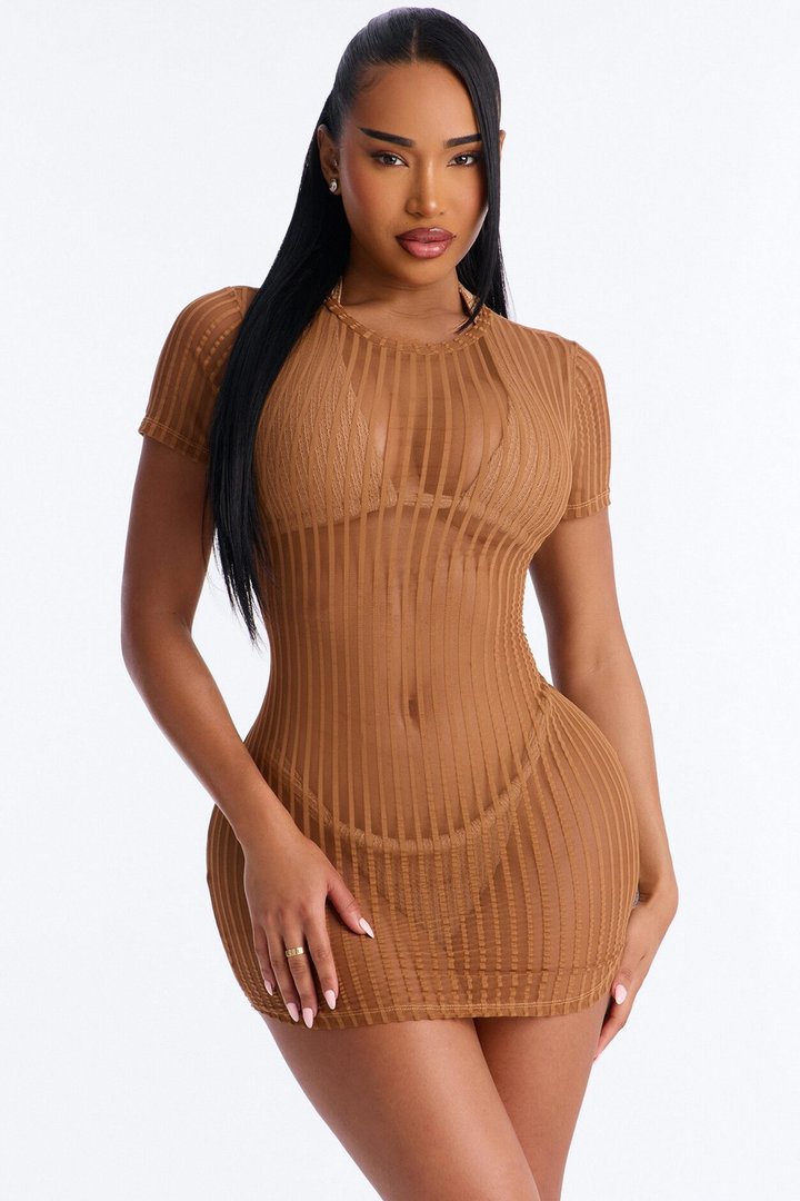 Palm Shade Stripe Cover Up - Mocha