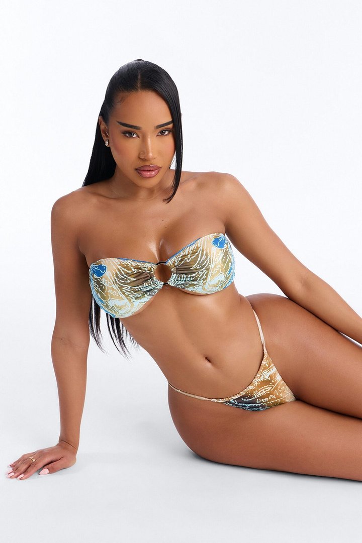 Blazing Bay 3 Piece Bandeau Bikini Skirt Set - Blue/combo