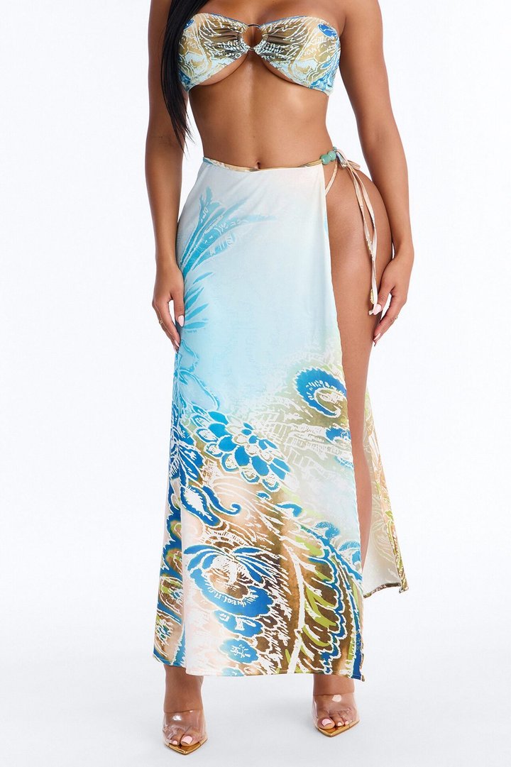 Blazing Bay 3 Piece Bandeau Bikini Skirt Set - Blue/combo