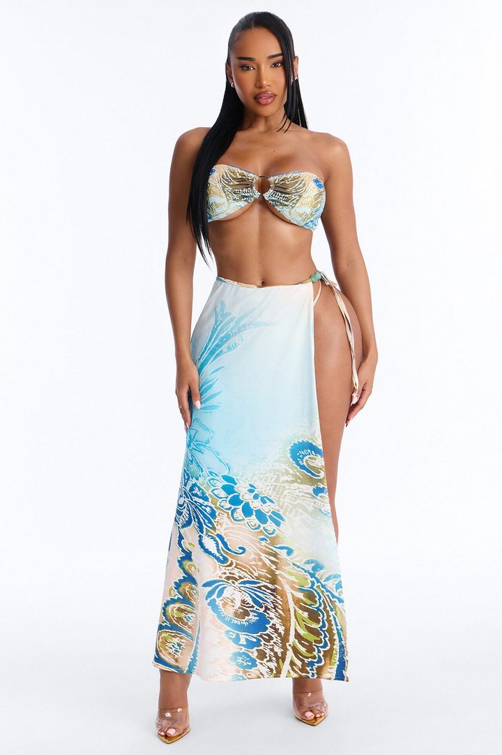 Blazing Bay 3 Piece Bandeau Bikini Skirt Set - Blue/combo