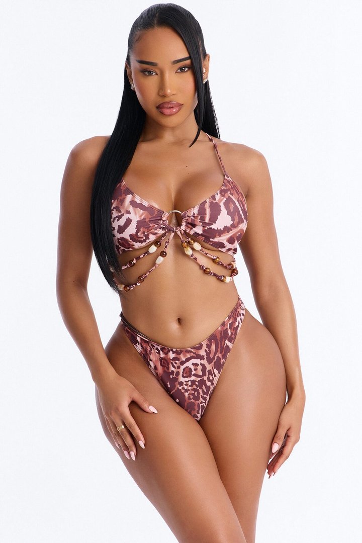 Marley Animal Print 3 Piece Triangle Bikini Pant Set - Pink/combo