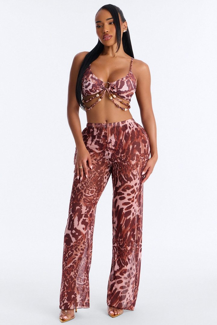 Marley Animal Print 3 Piece Triangle Bikini Pant Set - Pink/combo