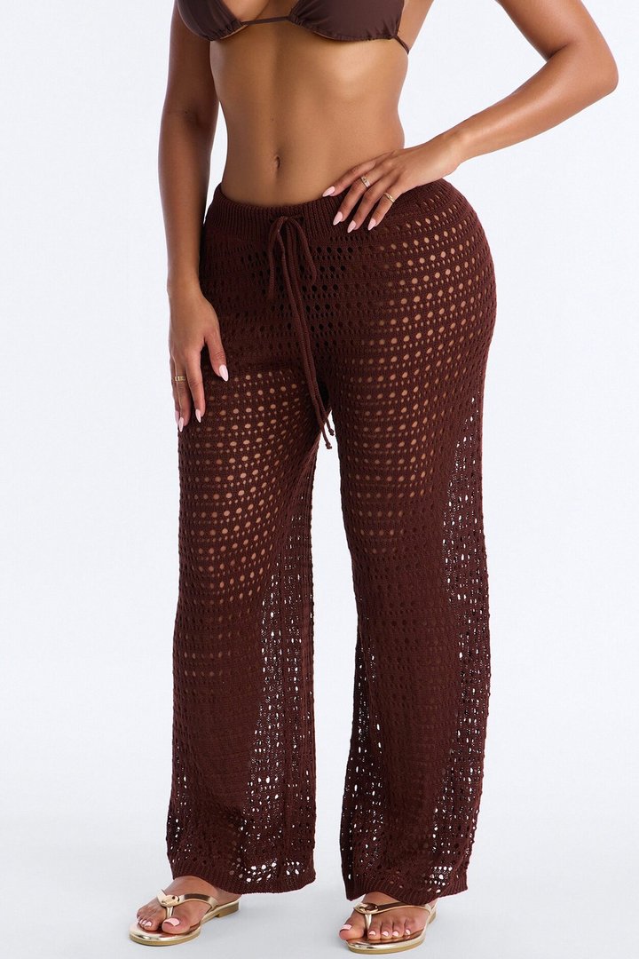 Temptress Textured Knit Swim Cover Up Pant - Chocolate