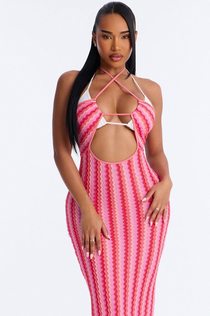 Deep Sea Swim Knit Cover Up Dress - Pink/combo