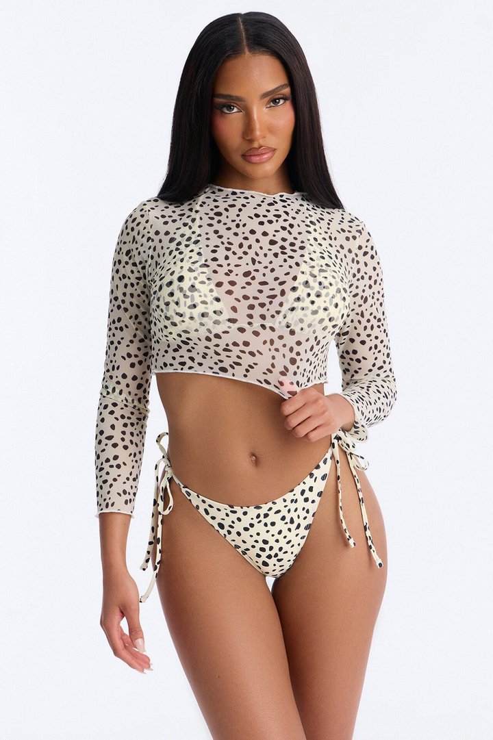 Tropic Like It's Hot Sheer Top Leopard 3 Piece Bikini Set - White/combo