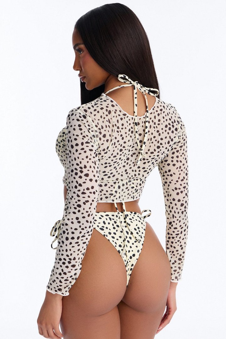 Tropic Like It's Hot Sheer Top Leopard 3 Piece Bikini Set - White/combo