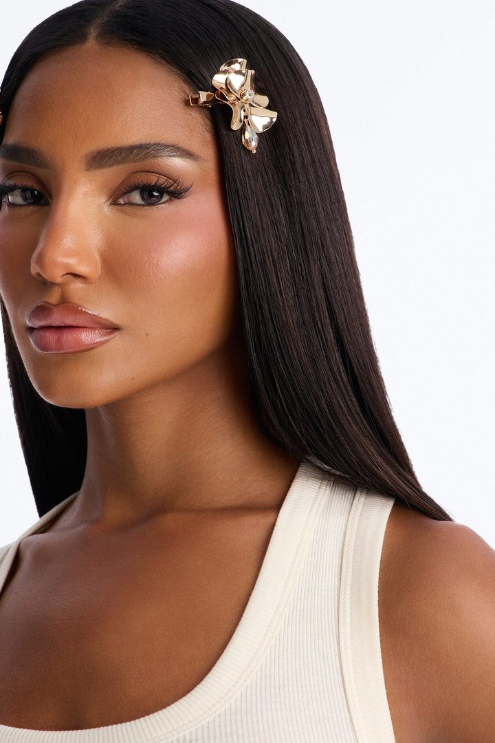 Tropical Dew 2 Piece Hair Clip Set - Gold
