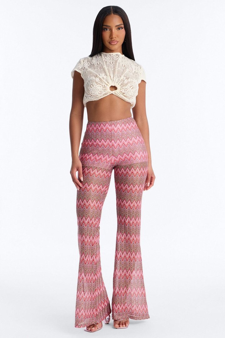 Not Your Muse Festival Crochet Flare Pant 33″ - Pink/combo
