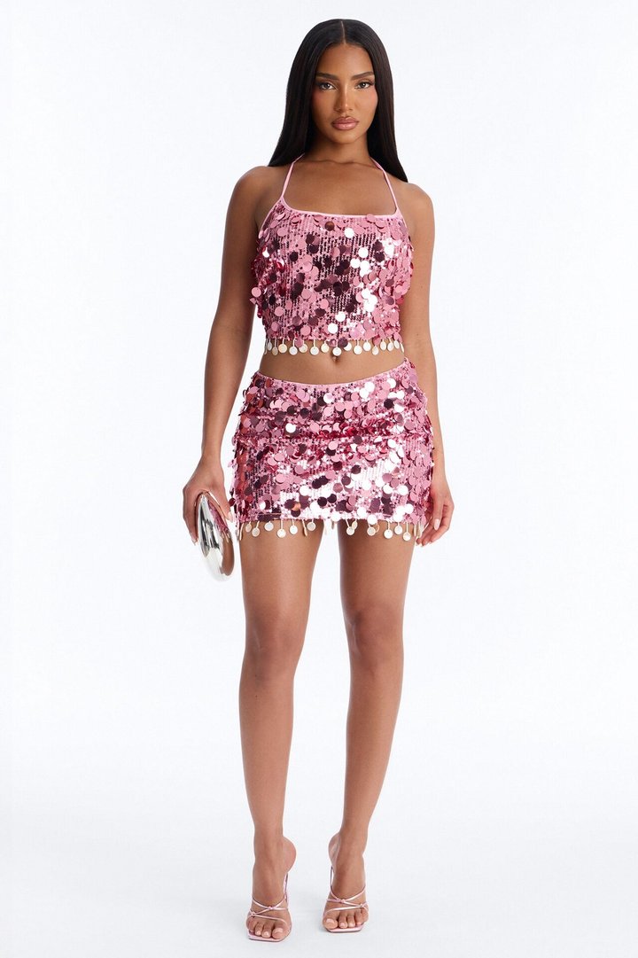 Sunset Drips Micro Mini Sequin Skirt - Pink