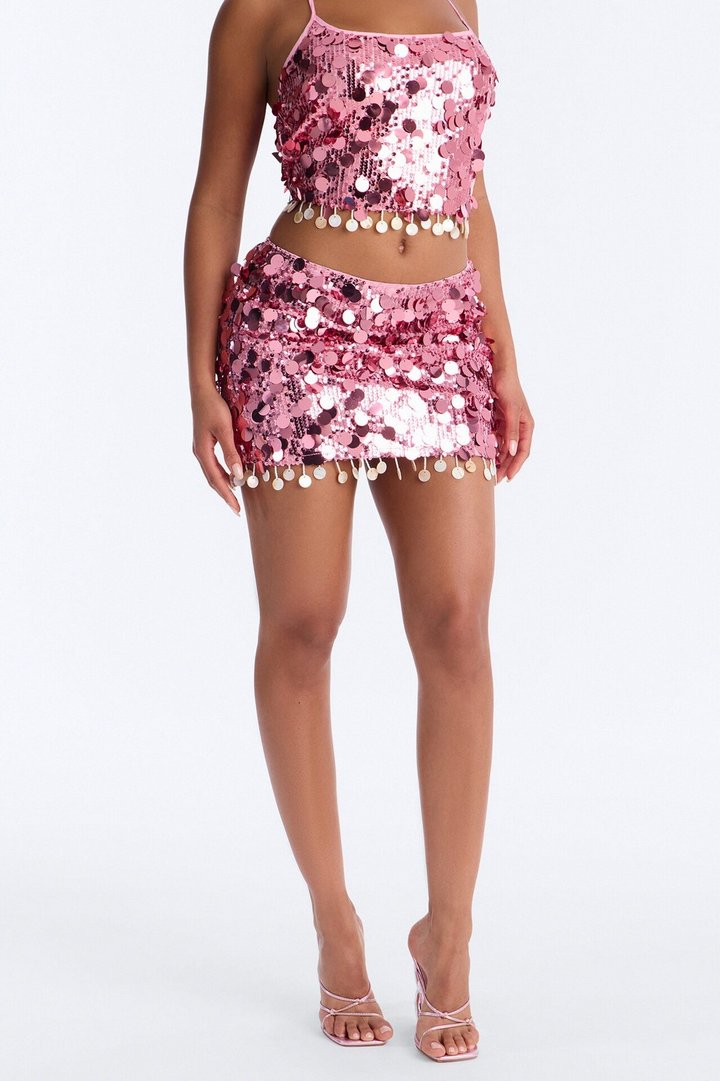 Sunset Drips Micro Mini Sequin Skirt - Pink