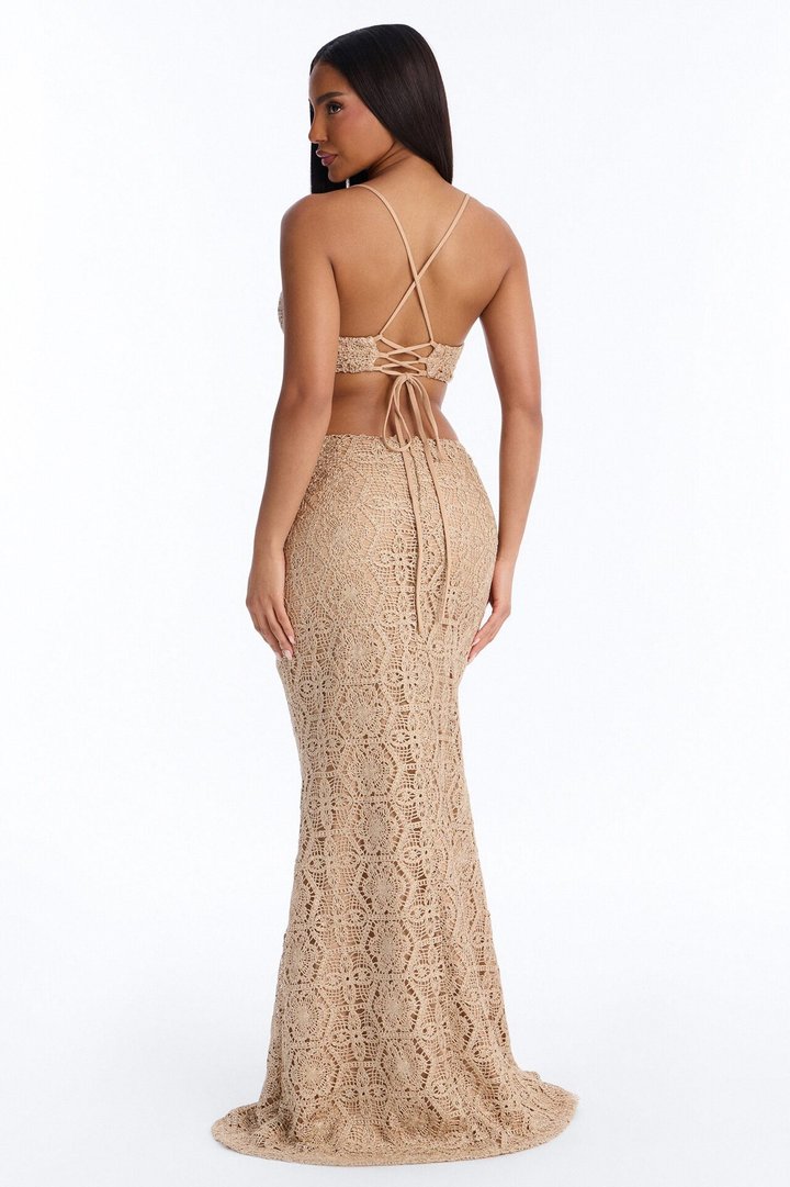 Heat Check Metallic Crochet Maxi Dress - Taupe