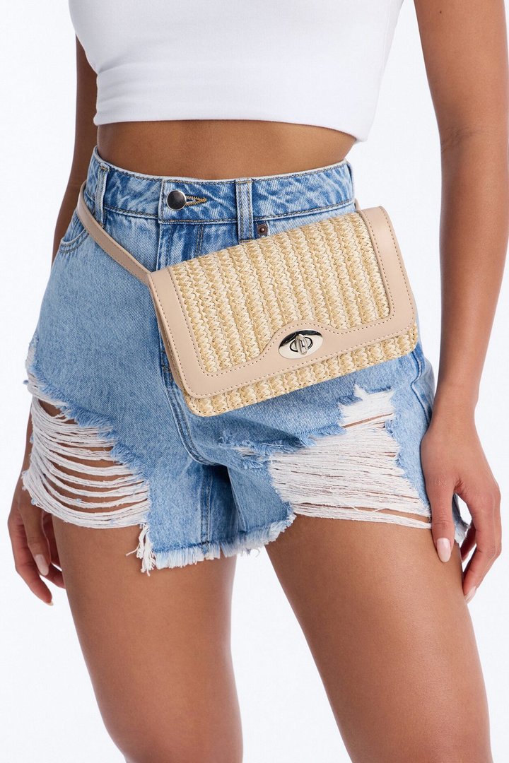 Work Life Balance Straw Belt Bag - Tan