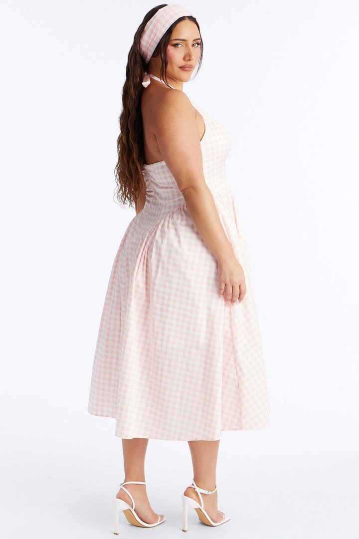 Mara Corset Gingham Midi Dress - Pink/combo