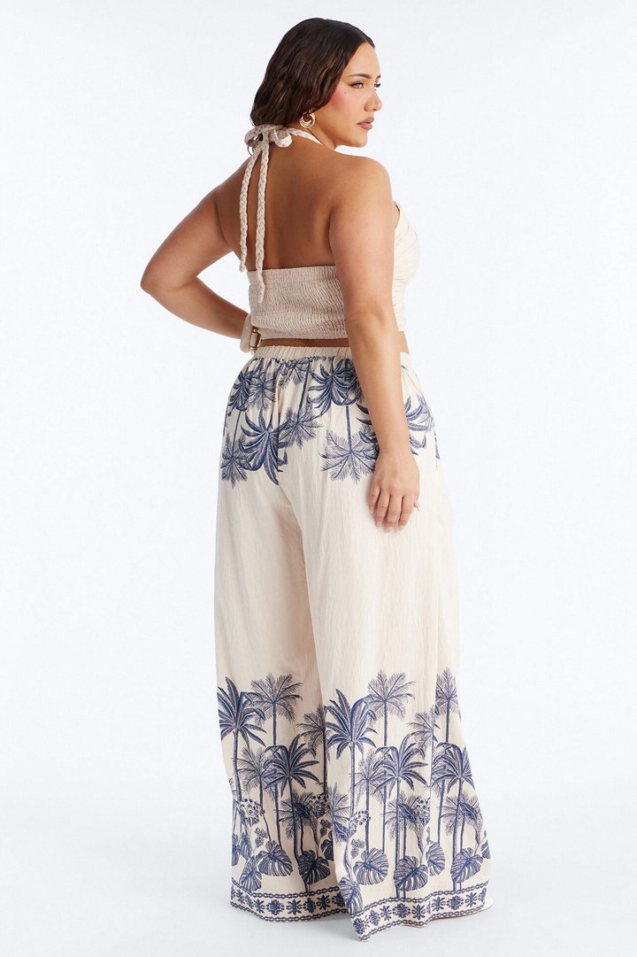 Island Babe Linen Halter Pant Set - Taupe/combo