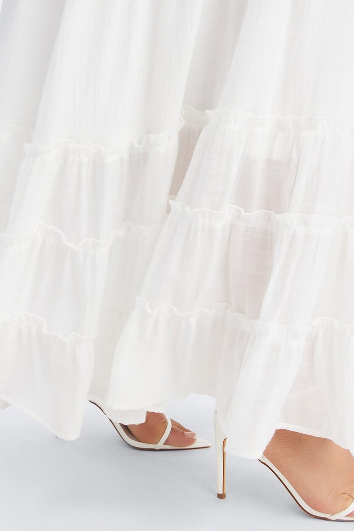 Freya Smocked Linen Maxi Dress - White