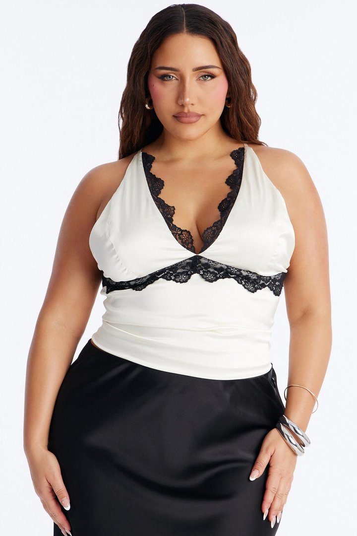 Nothing Subtle Tonight Lace Trim Satin Top - Cream/combo