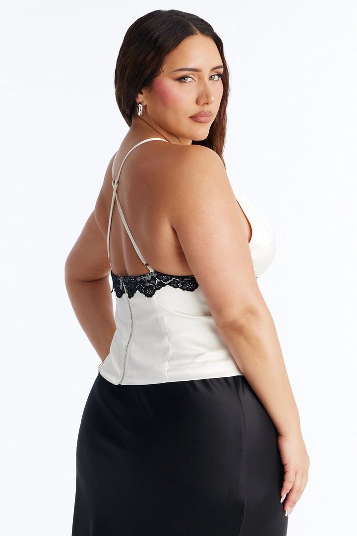 Nothing Subtle Tonight Lace Trim Satin Top - Cream/combo