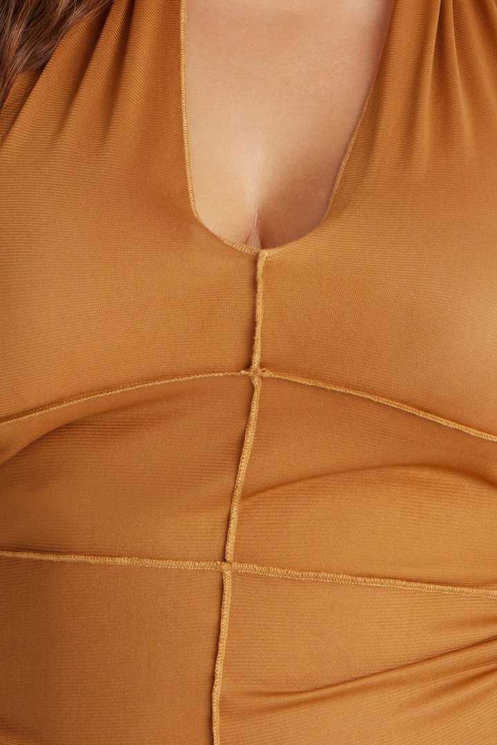 Sweet Heat Sheer Mesh Halter Top - Mustard