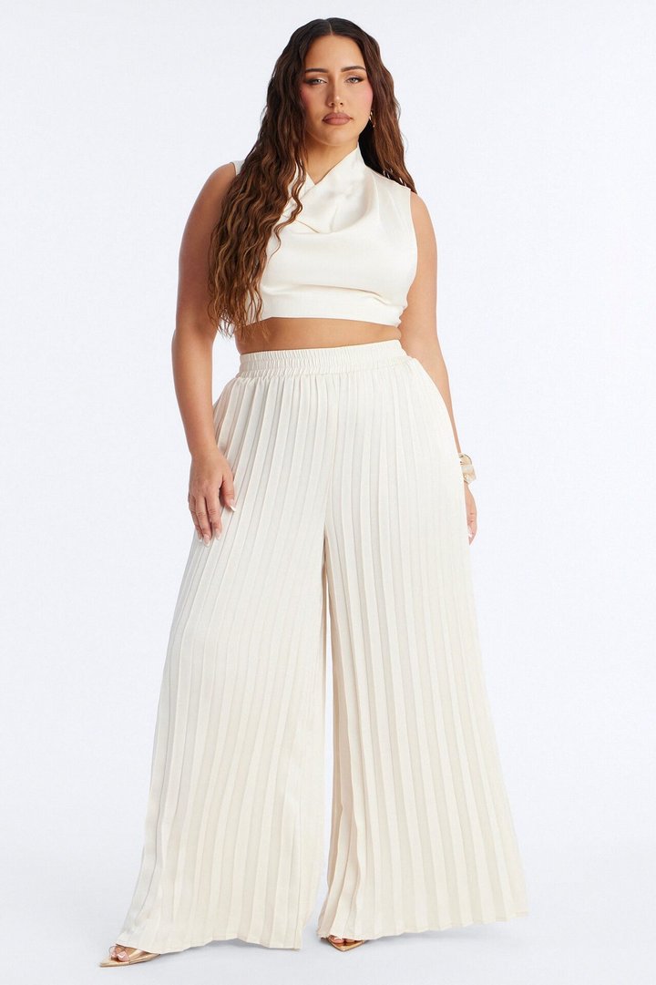 Let's Go Babe Satin Wide Leg Pant 32 - Ivory