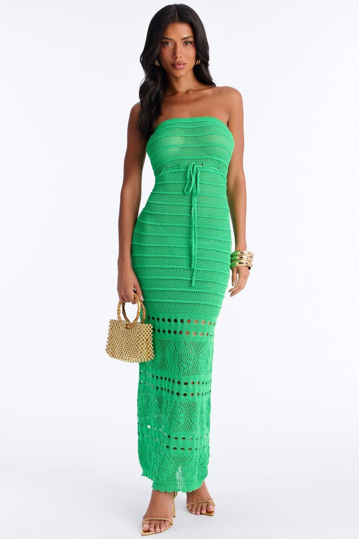 Pam Springs Strapless Crochet Maxi Dress - Kelly Green