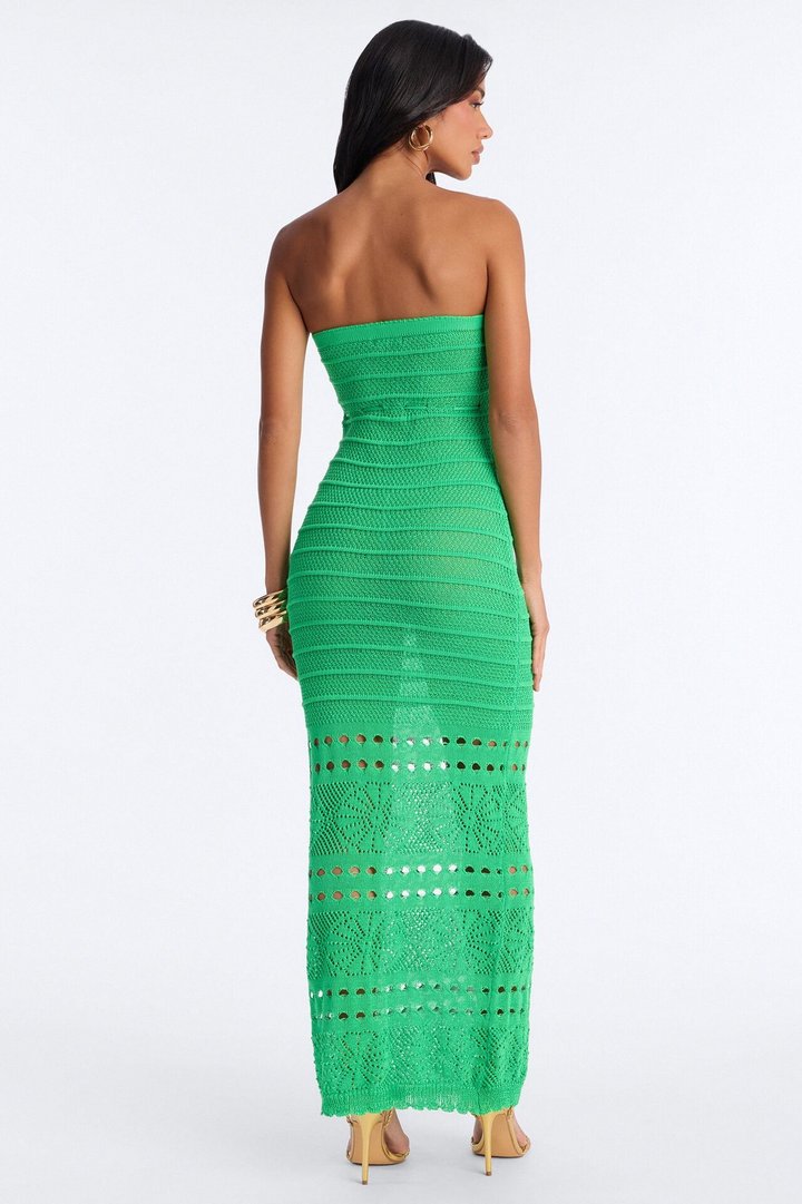 Pam Springs Strapless Crochet Maxi Dress - Kelly Green