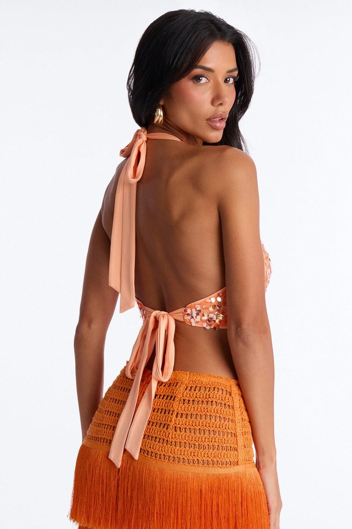All Glitz Sequin Halter Top - Orange