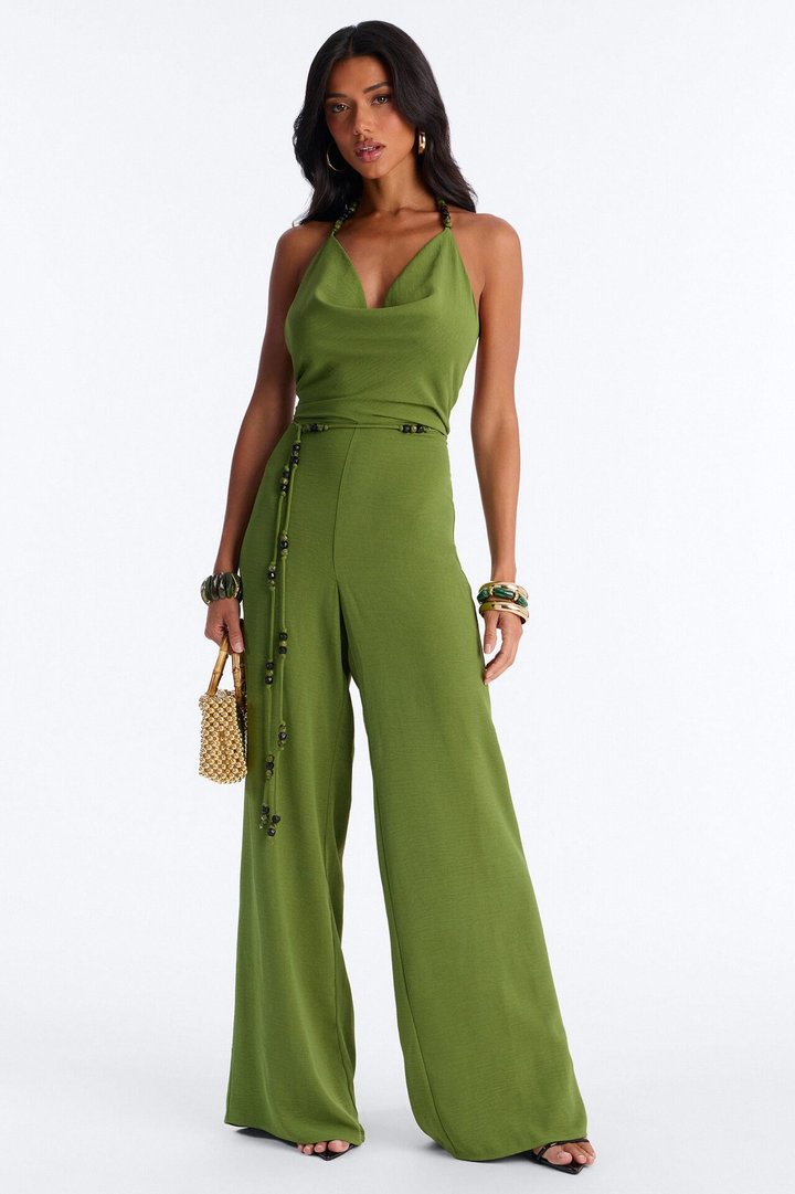 Esme Beaded Backless Jumpsuit - Green