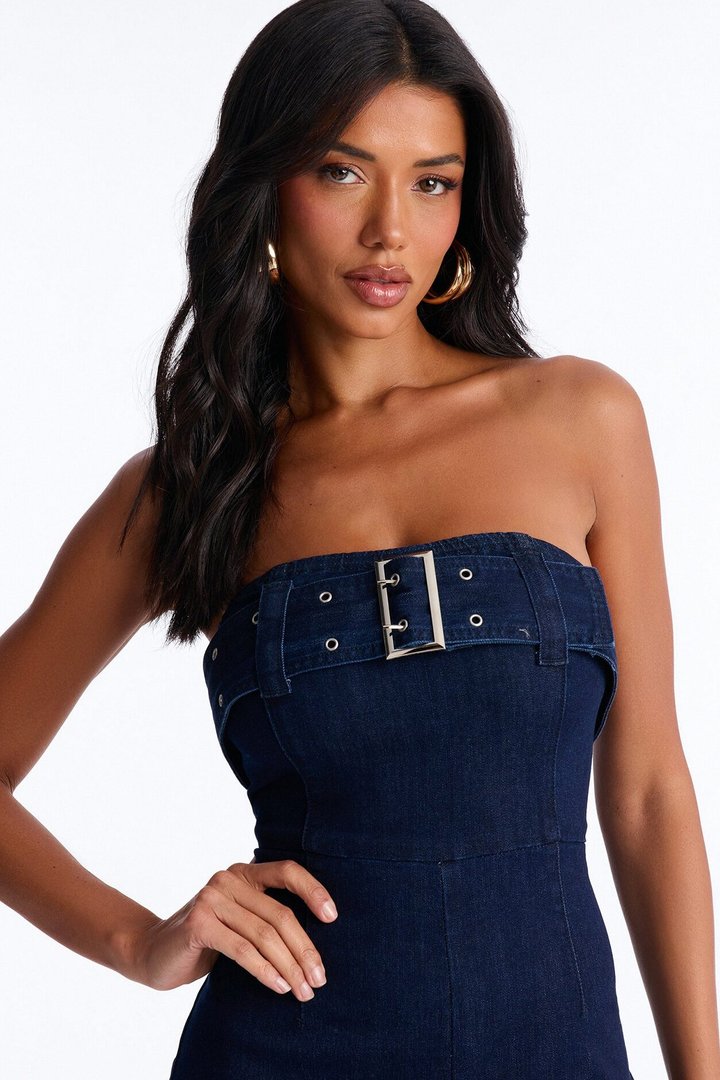 Marie Denim Belted Jumpsuit - Dark Wash