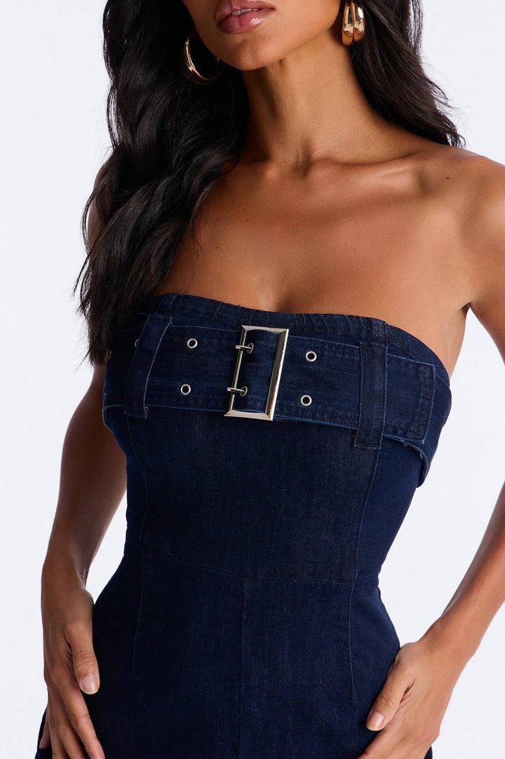 Marie Denim Belted Jumpsuit - Dark Wash