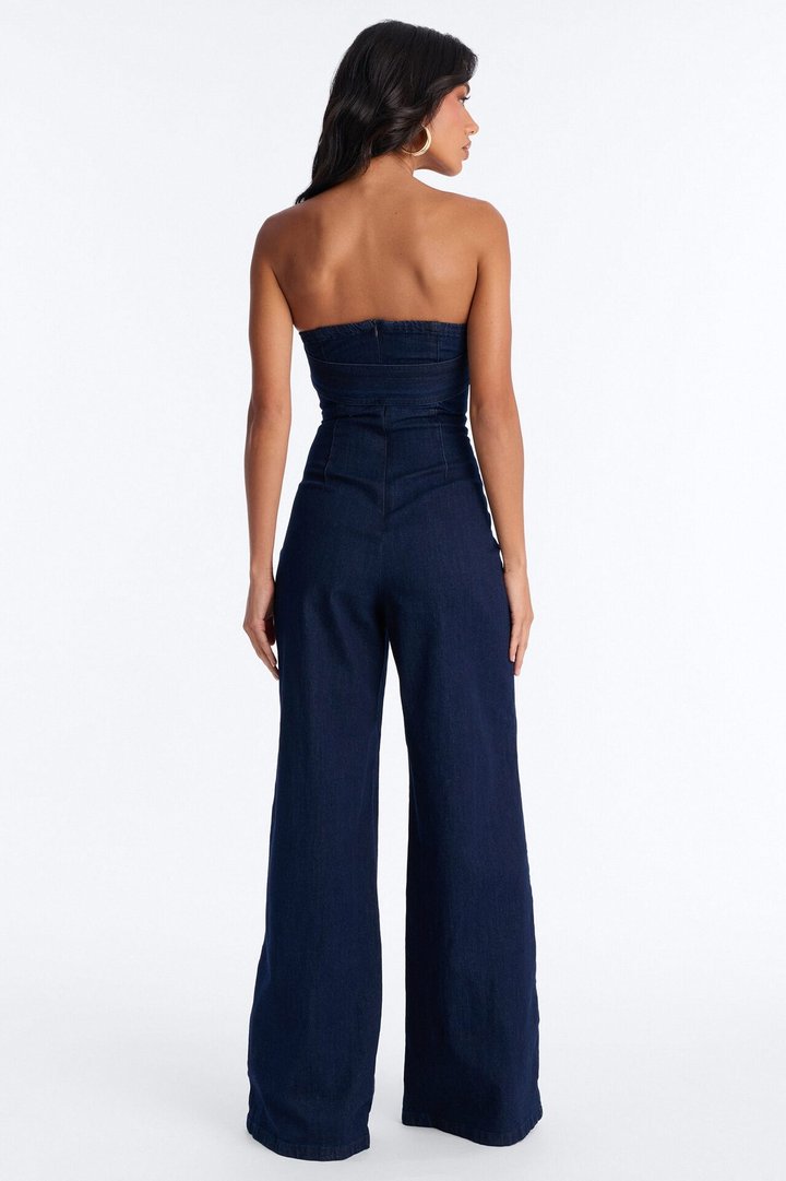 Marie Denim Belted Jumpsuit - Dark Wash