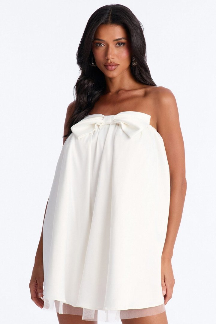 Charli Strapless Satin Mini Dress - White