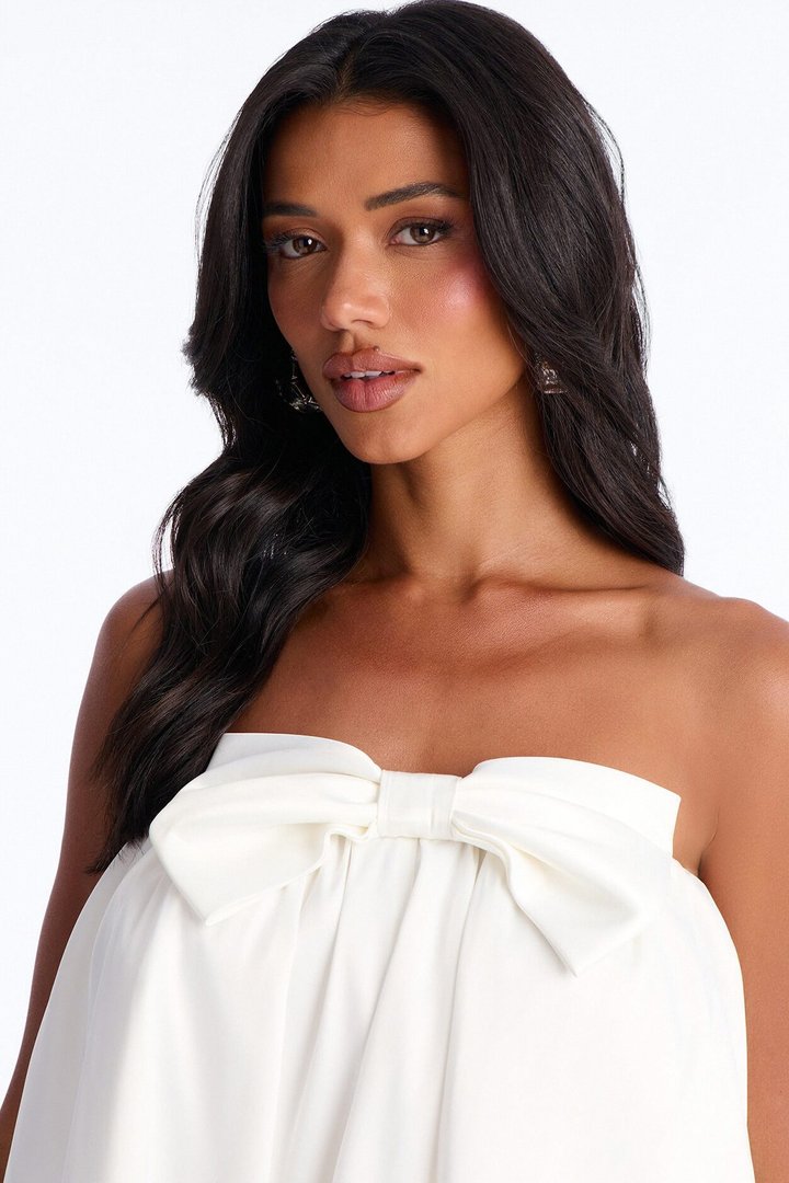 Charli Strapless Satin Mini Dress - White