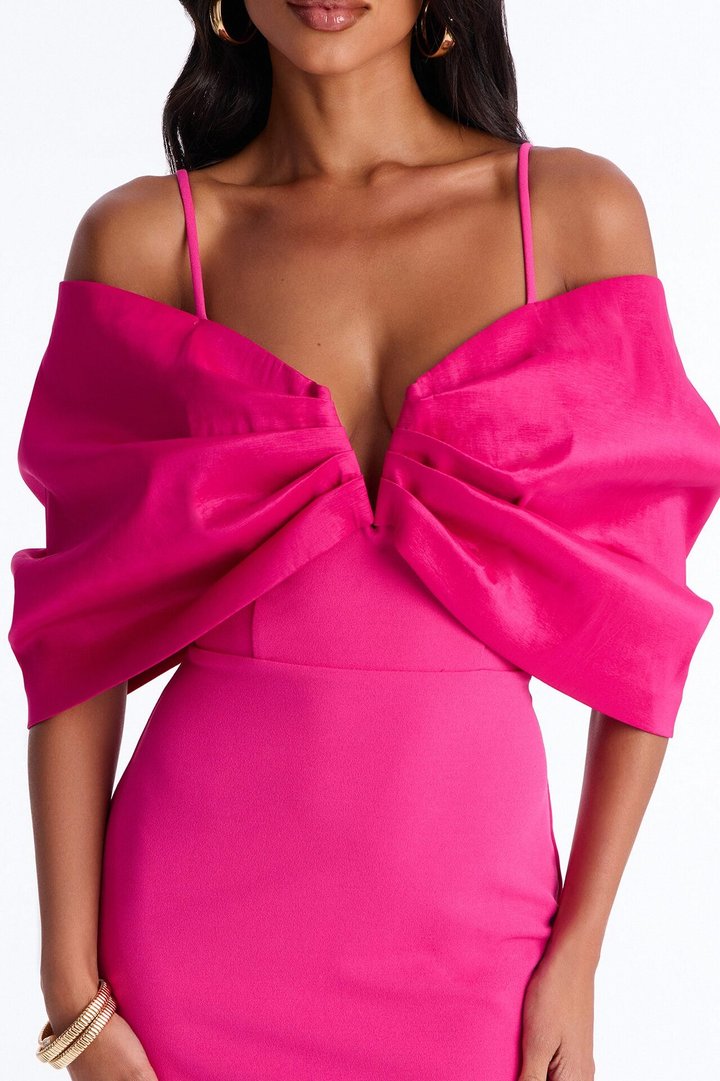 Audrina Pleated Bow Mini Dress - Fuchsia