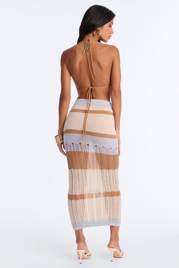 Desert Siren Halter Skirt Set - Taupe/combo