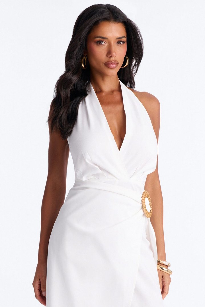 Tara Linen Halter Straight Leg Jumpsuit - White