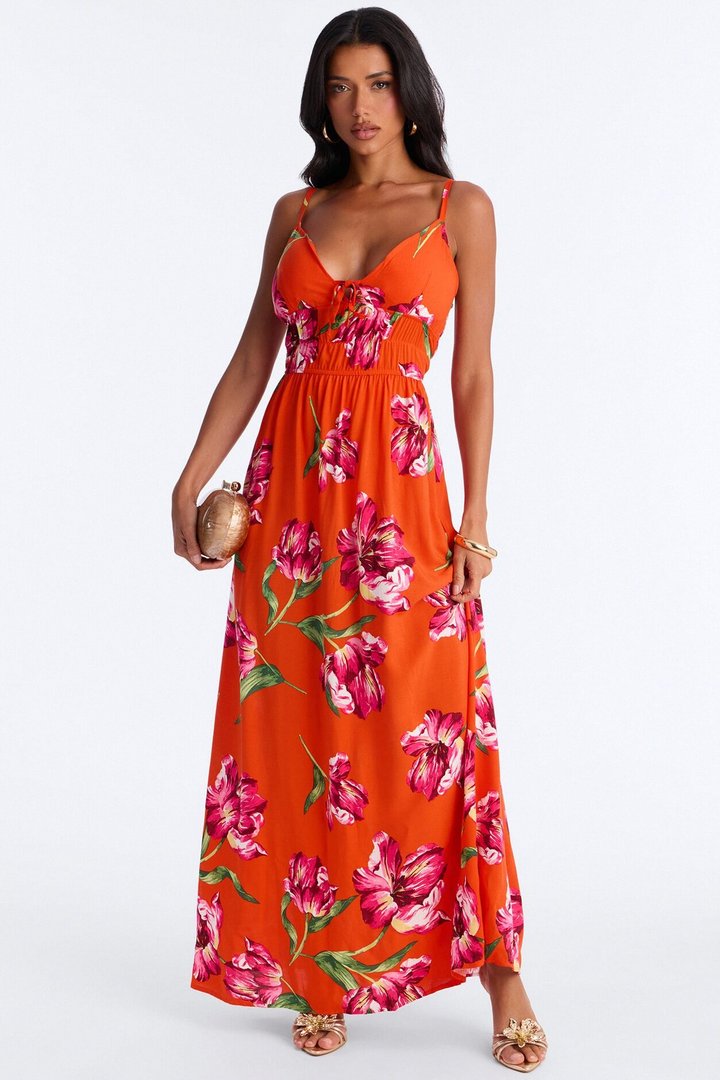 Posie Printed Flowy Maxi Dress - Red/combo