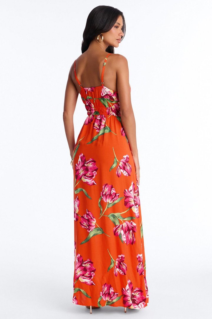 Posie Printed Flowy Maxi Dress - Red/combo