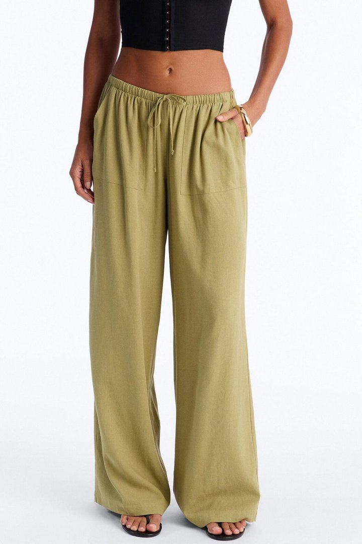 Seaside Soiree Wide Leg Linen Pant - Olive