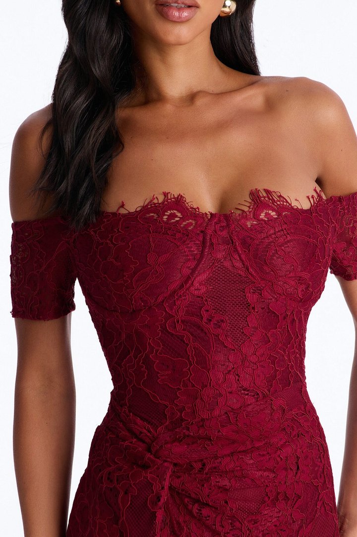 Dalia Off Shoulder Lace Gown - Wine